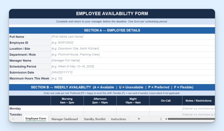 Managing Employee Availability + Availability Form Template