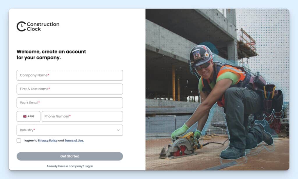 The account creation and setup screen