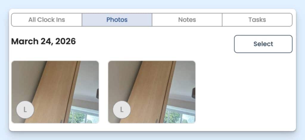 A screenshot showing the “photos” section of a project