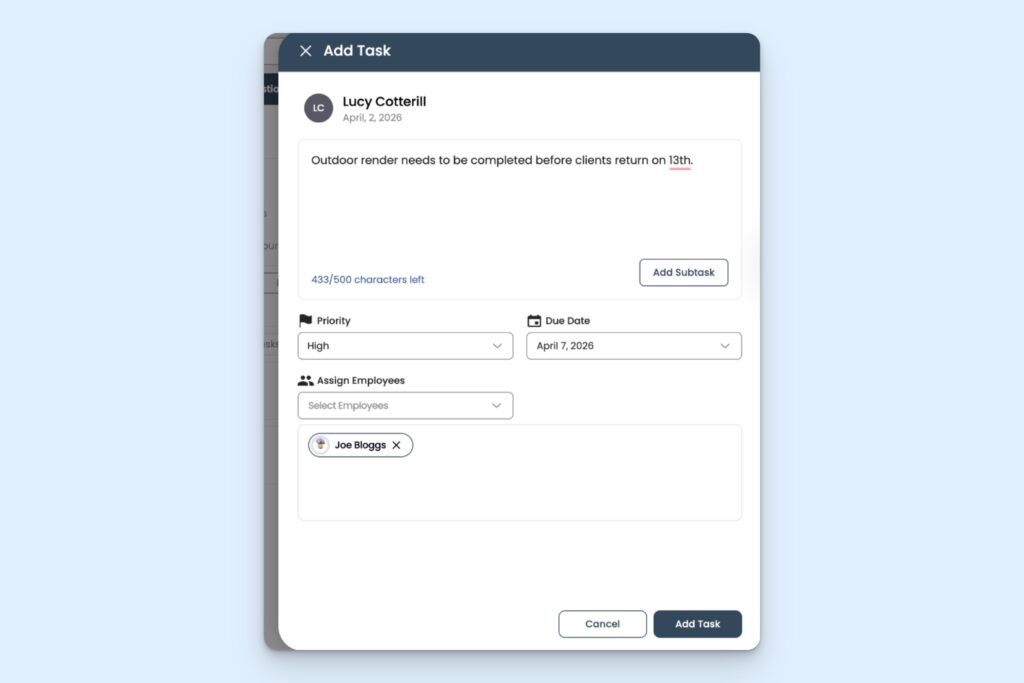 A new task form in ConstructionClock