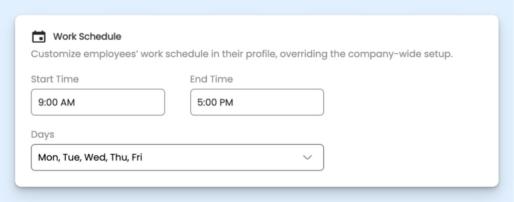 The company work schedule form