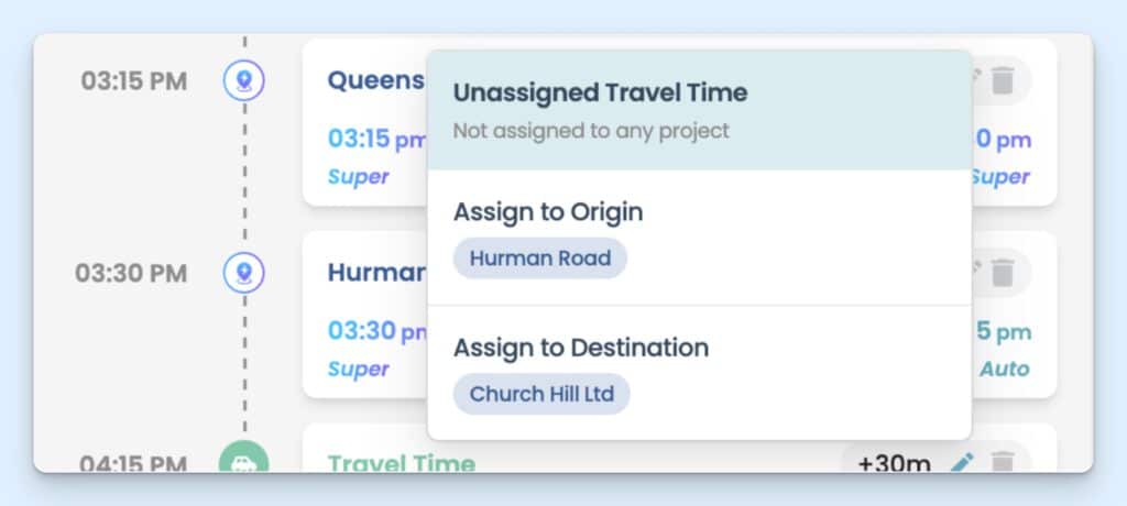 An unassigned travel time form