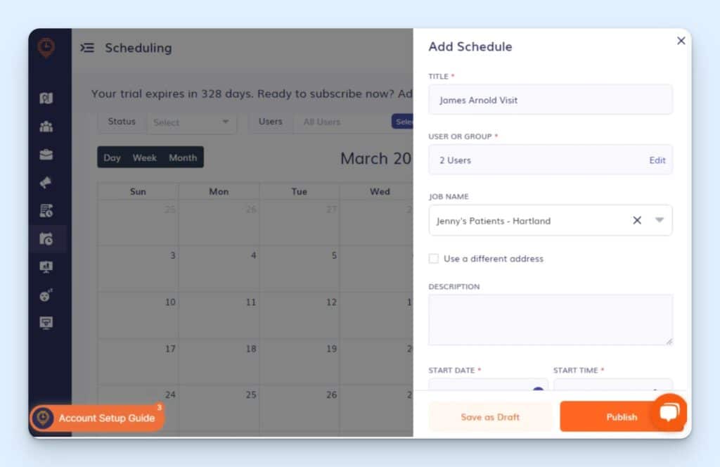 Timerroo scheduling calendar in the background with an overlay to add a schedule with different fields to fill out.