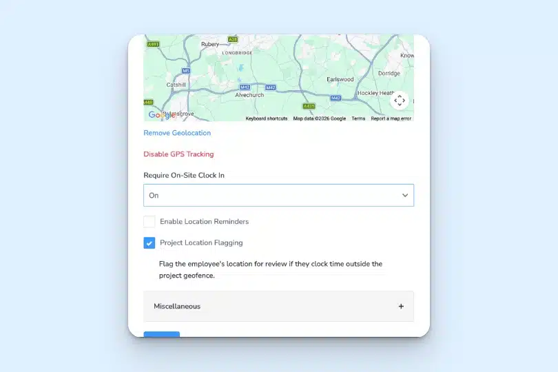 A screenshot showing geo location setup.