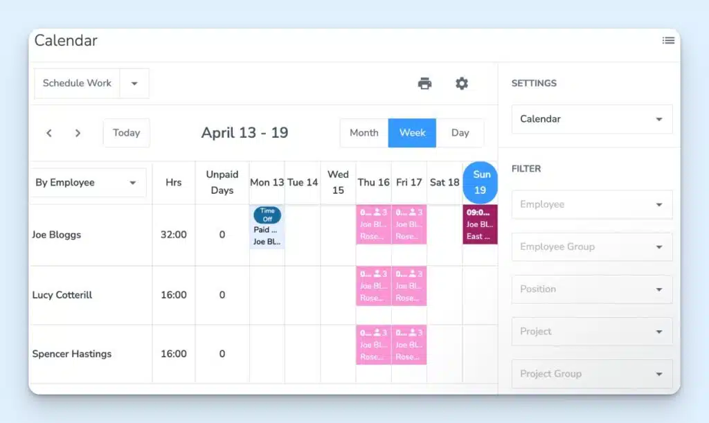 Schedule calendar view