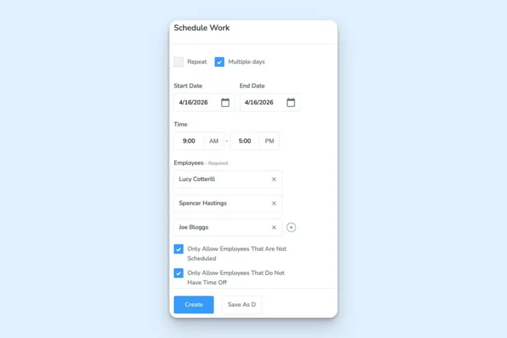 Schedule work form