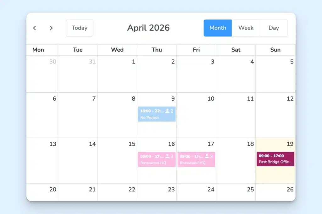 Employee schedule calendar
