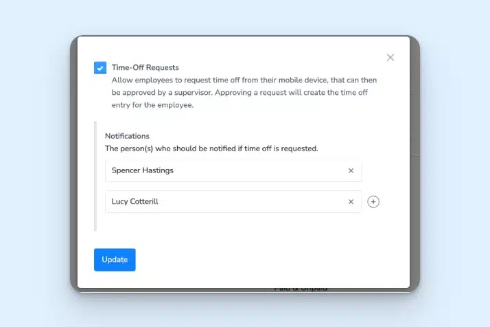 Time off request setup