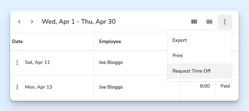 Requesting time off in BusyBusy
