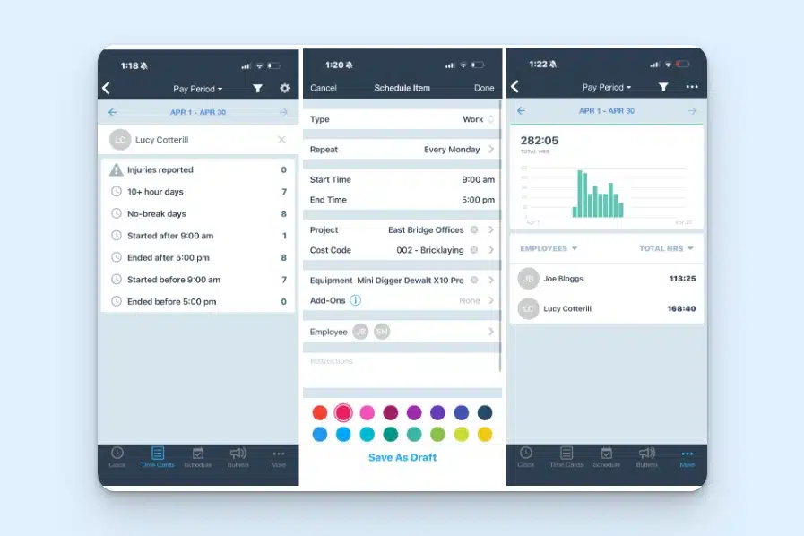 Manager view of the app