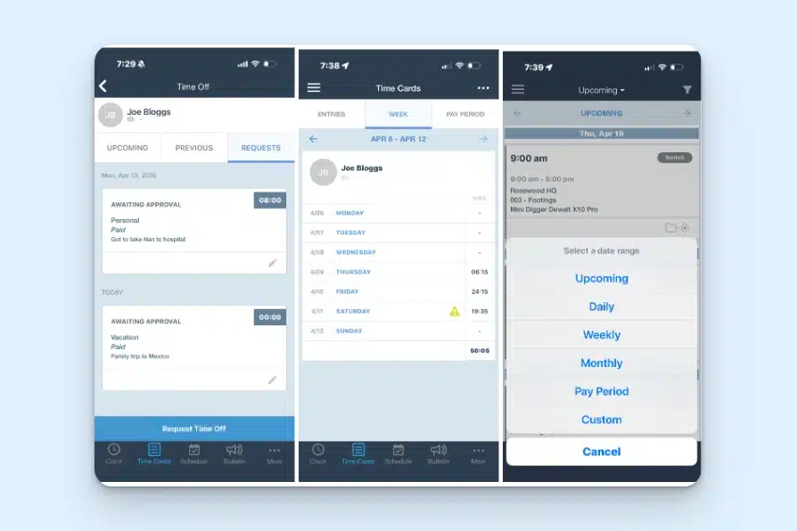 Employee view of the app