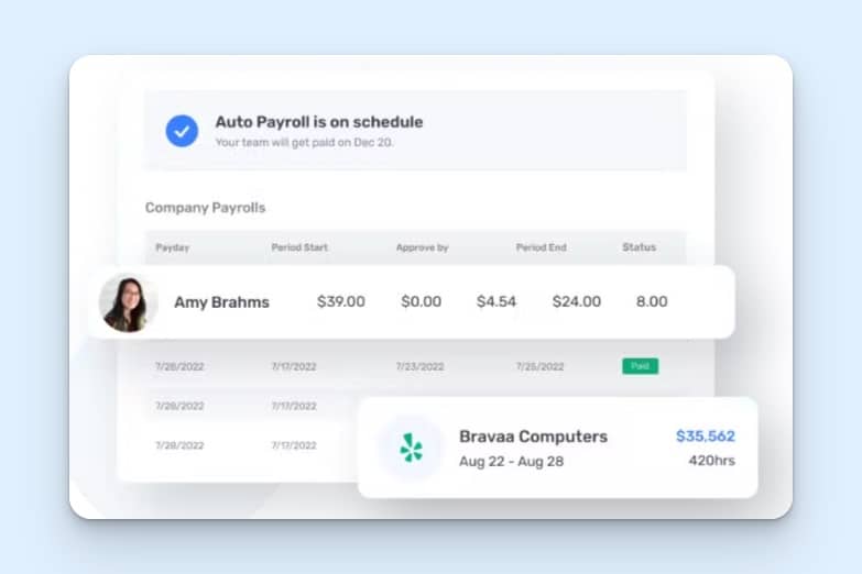 Buddy Punch screen showing hours worked and pay details