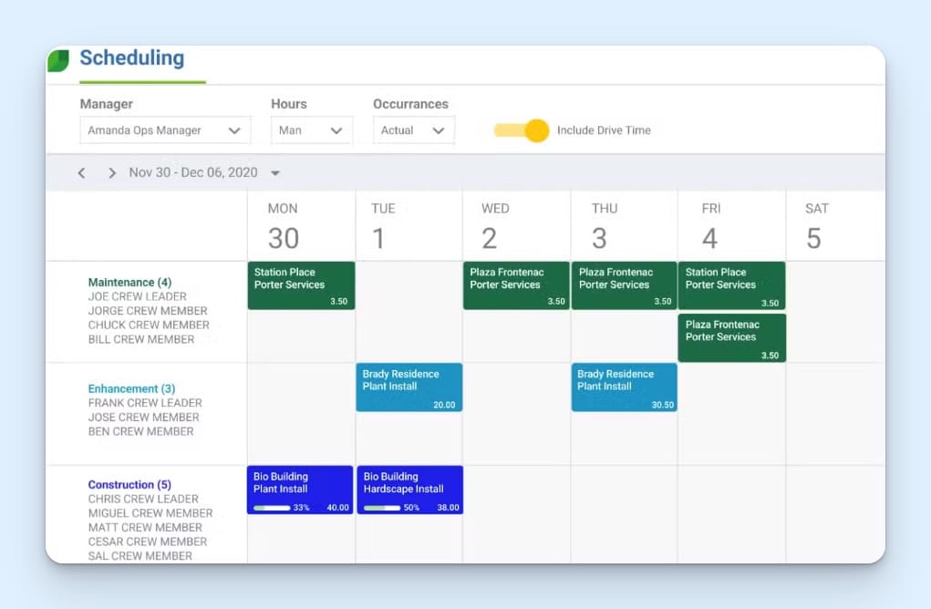 color-coded scheduling view in Buildxact