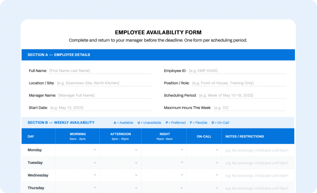 Employee Availability Form