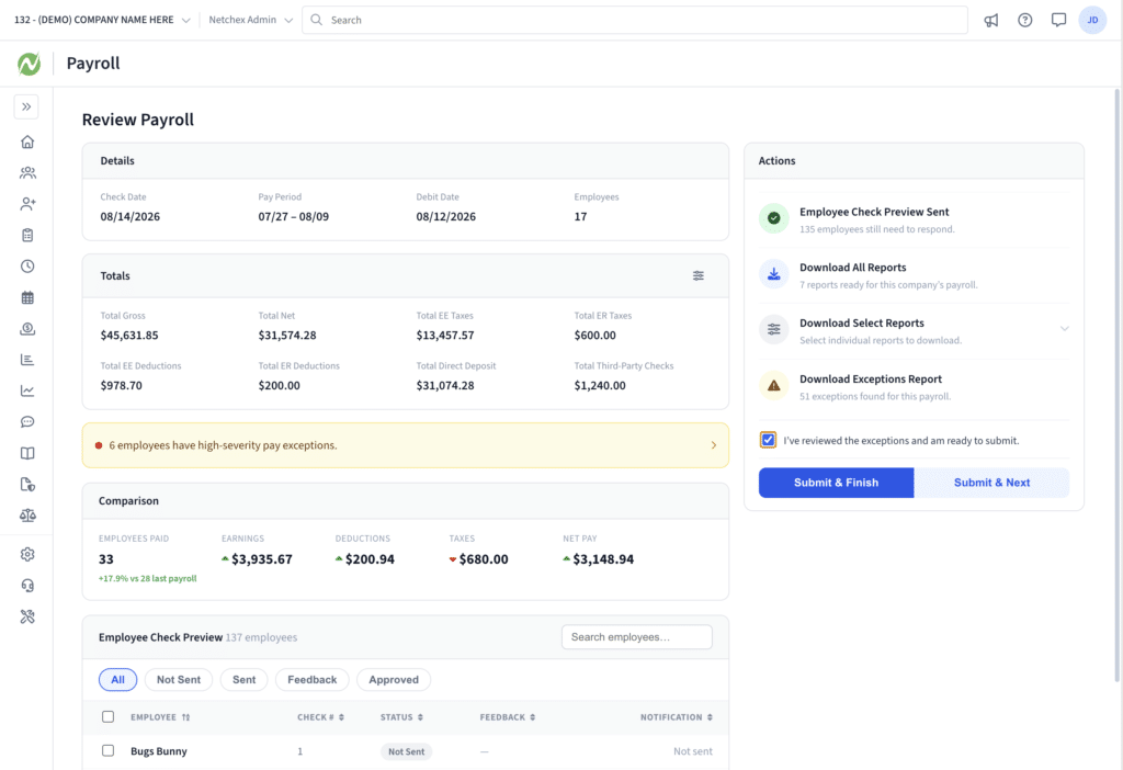 Netchex payroll review screen