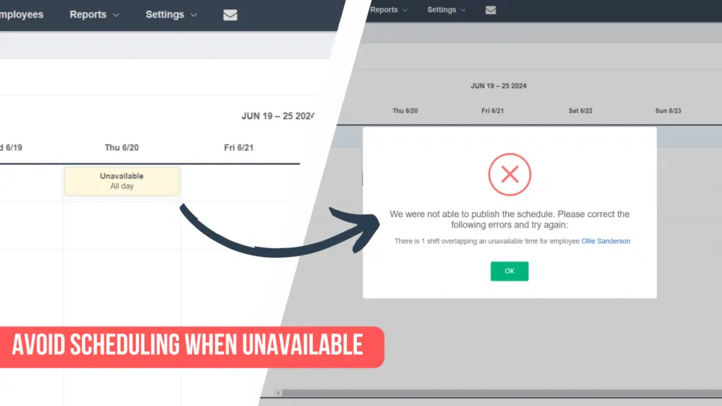 Unavailable time overlap warning