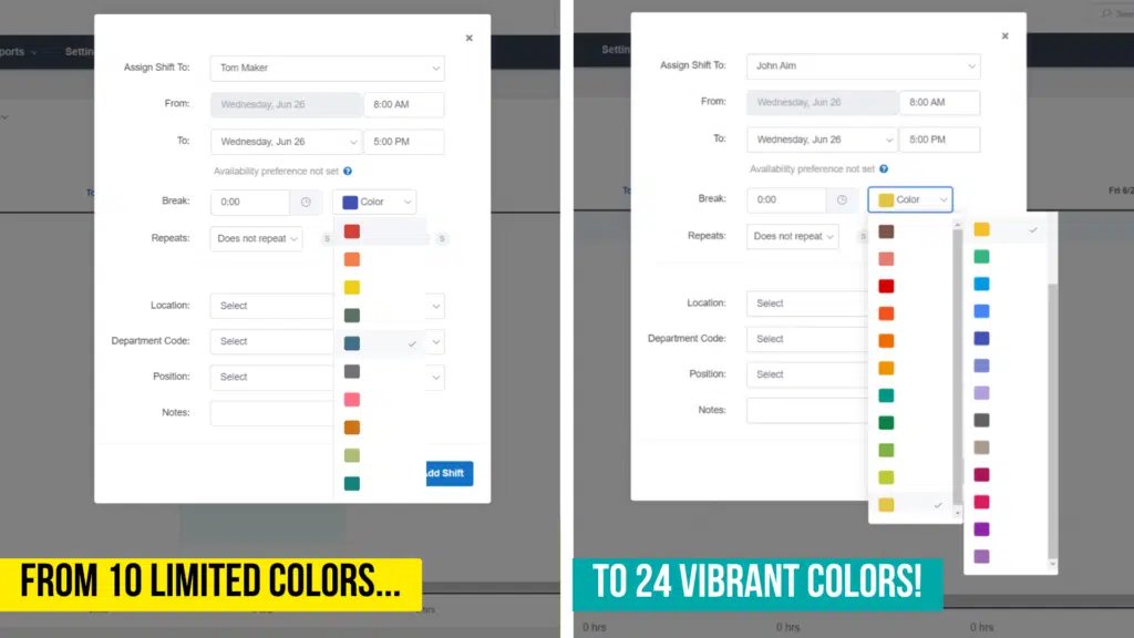 Expanded schedule color palette