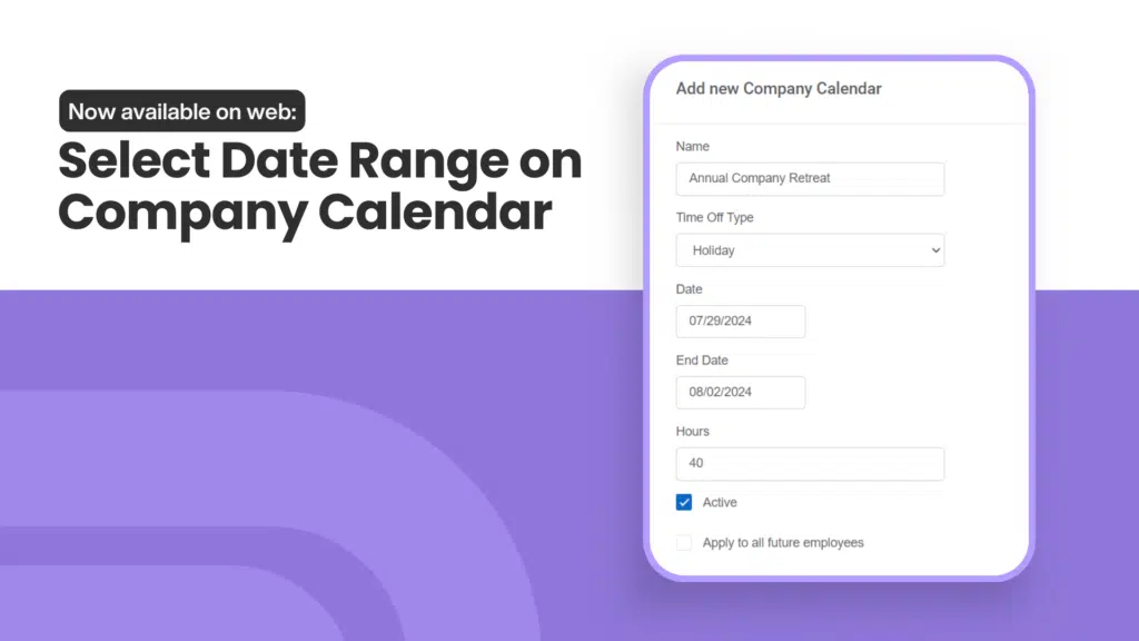 Date ranges on company calendar